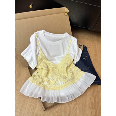 批发<b class='q'>韩国</b>设计感镂空荷叶边吊带白T两件套2026夏季减龄叠穿上衣小衫女