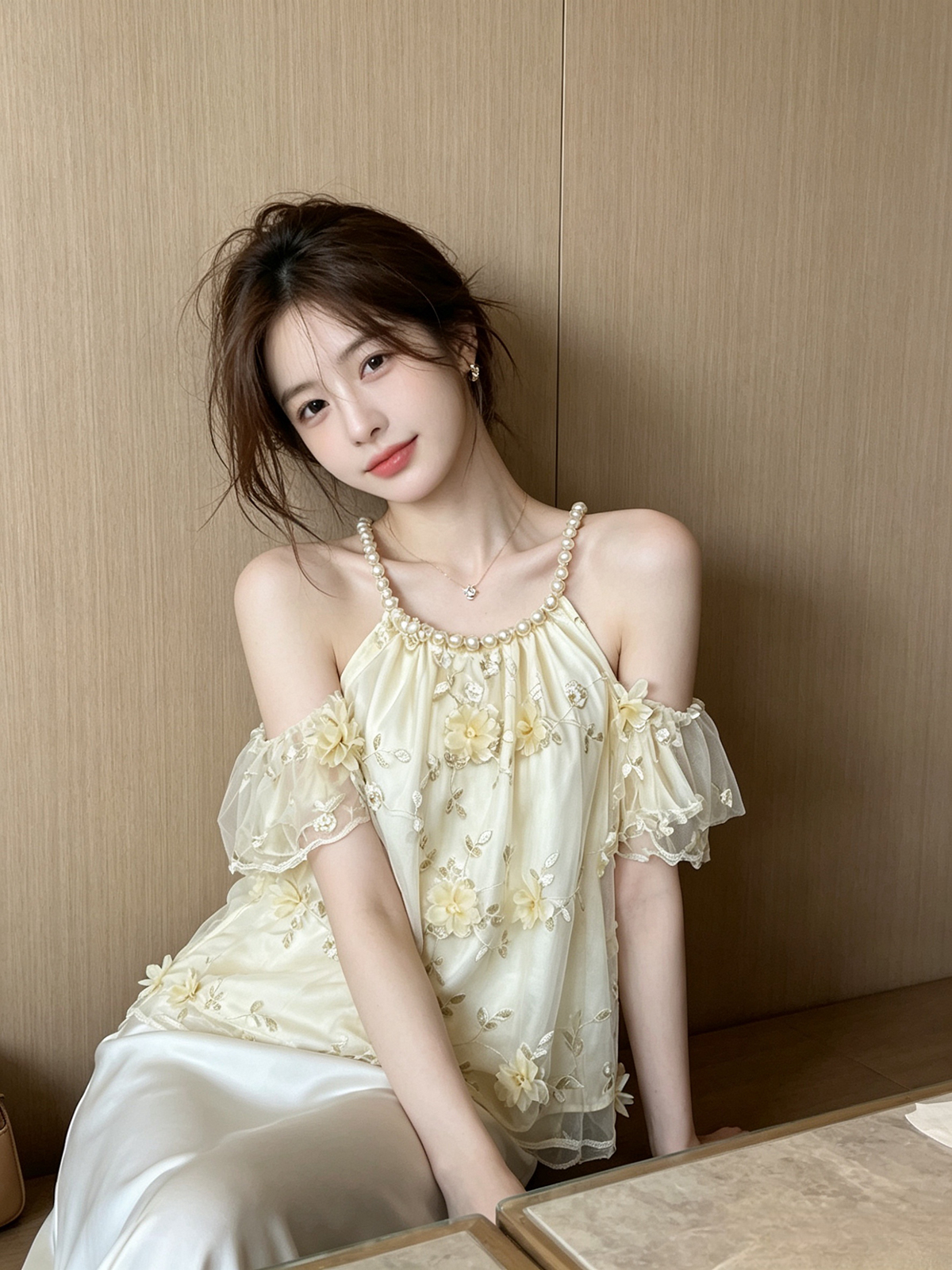 프랑스식 무거운 작업 행침 목 민소매 셔츠 고급 센스 단추 오프숄더 셔츠 2026 여름 작은 대중 연령 감소 맨위 여성