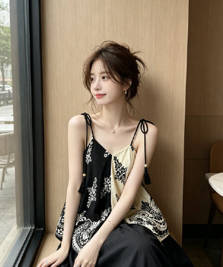 이름 가족 바람 토템 고급 센스 배색 캐미솔 2026 여름 새로운 세 착용 법 민소매 맨위 작은 셔츠