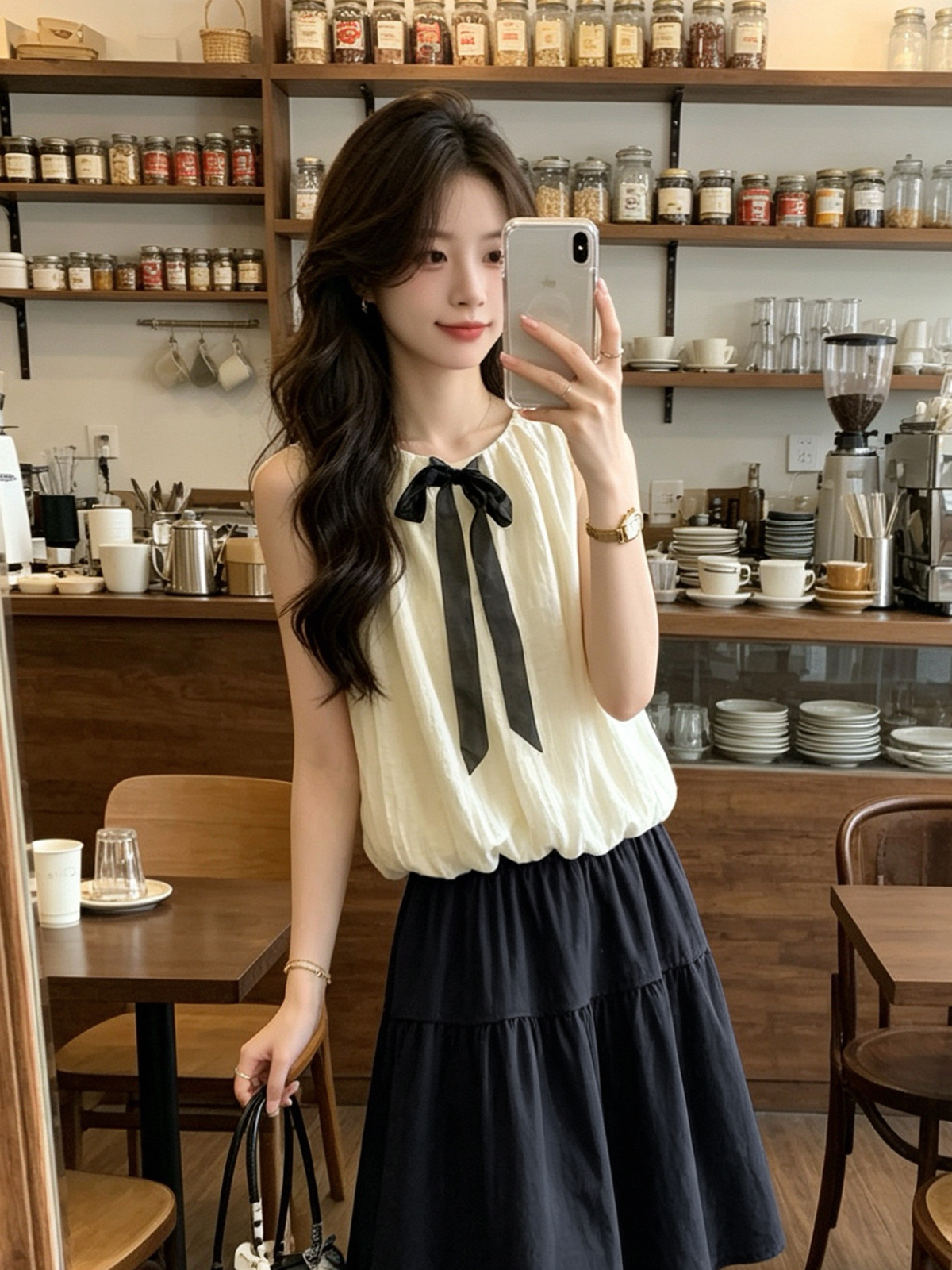 슬림해 보이는 빛 럭셔리 고급 센스 행침 목 조끼 2026 여름 새로운 민소매 주름 외출용 분위기 센스 맨위 셔츠