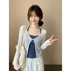 批发简约少女风设计感蝴蝶结针织吊带女夏季新款<b class='q'>宽松</b>百搭长袖防晒罩衫