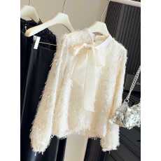 批发设计感小众蝴蝶结拼接流苏蕾丝衬衫女2025<b class='q'>秋</b>冬新款法式气质上衣潮