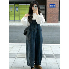 批发2026夏季新款可盐可甜复古牛仔背带裤女韩版<b class='q'>阔</b><b class='q'>腿</b>直筒显瘦<b class='q'>连体裤</b>子
