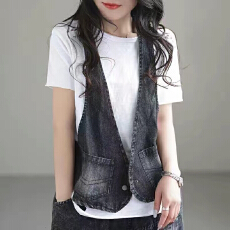 批发断码品牌清仓牛仔马甲女<b class='q'>春</b>夏装休闲宽松复古时尚女士马夹上衣背心