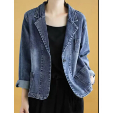 批发春秋新款大码宽松显瘦牛仔西装外套女短款气质牛仔衣西服上衣