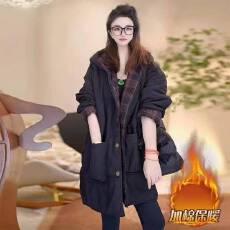 批发高级感休闲宽松中长款夹棉保暖棕色外套女秋冬新款<b class='q'>棉衣</b>棉服