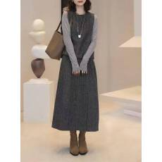 批发2026早秋新款高定款<b class='q'>千鸟格</b>圆领内搭配马甲搭半裙三件套