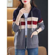 批发拉链针织开衫毛衣外搭女士2026早秋新款外套连帽卫衣大码春秋外搭