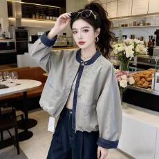 批发官图  2026春季新款时尚<b class='q'>牛仔</b>拼接外套女宽松立领显瘦棒球服上衣