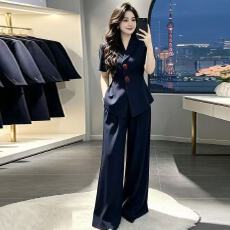 批发高级感时尚套<b class='q'>装</b>女夏季新款气质遮肉显瘦短袖西<b class='q'>装</b><b class='q'>上衣</b>阔腿<b class='q'>裤</b><b class='q'>两件套</b>