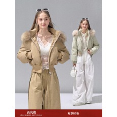 批发RECOIN R1C 真貉子毛领短款收腰羽绒服女冬季新款小个子外套