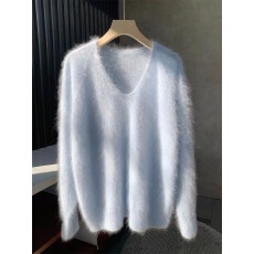 批发显白<b class='q'>婴儿</b>蓝云雾感拉毛山羊绒衫女氛围感拉绒长袖长毛宽松毛衣