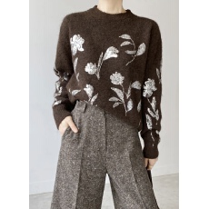 批发<b class='q'>韩国</b><b class='q'>代购</b><b class='q'>正品</b>女装 时尚百搭休闲亮片花朵圆领套头针织衫