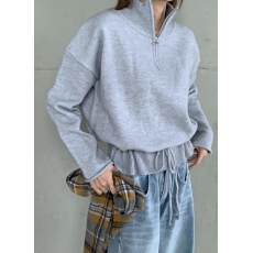 批发美式字母撞色设计毛衣<b class='q'>女</b>秋冬高级感立领时尚慵懒宽松显瘦针织<b class='q'>开衫</b>