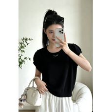 批发2026新款韩系纯欲风气质圆领简约修身<b class='q'>针织衫</b>短袖上衣<b class='q'>女</b>春季飞飞袖