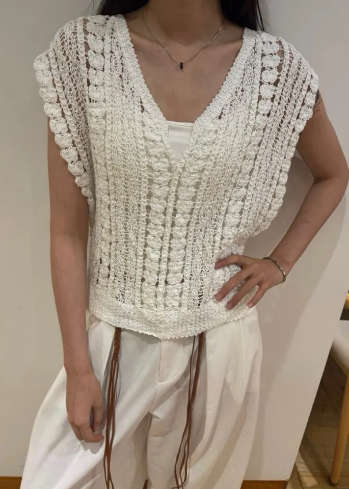 보헤미안 바람 V넥 자수 홀로우 아웃 니트 조끼 여성 여름 외부 가져 가라. 자외선 차단 블라우스 민소매 베스트 맨위