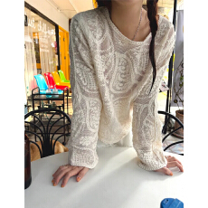 批发韩版时尚宽松显瘦镂空钩花<b class='q'>针织</b>衫女新款洋气独特别致<b class='q'>开衫</b>长袖上衣
