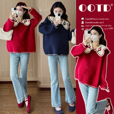 批发实拍 2025秋冬新款孕妇时尚宽松针织娃娃领<b class='q'>毛衣</b>外套