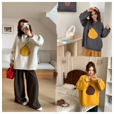 批发孕妇装秋装2025新款秋冬外穿提花套头长袖宽松休闲<b class='q'>百搭</b>上衣女