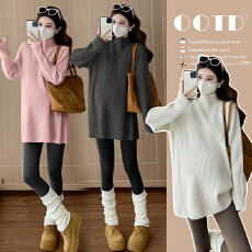 批发实拍2025孕妇装新款慵懒风中长款套头毛衣秋冬加厚<b class='q'>百搭</b>显瘦针织衫