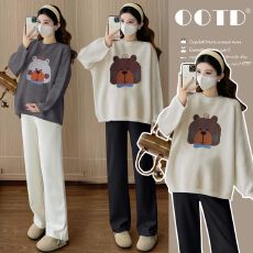 批发实拍孕妇装秋装2025新款秋冬外穿提花套头长袖宽松休闲<b class='q'>百搭</b>上衣女