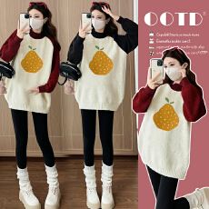 批发实拍孕妇装秋装2025新款秋冬外穿提花套头长袖宽松休闲<b class='q'>百搭</b>上衣女