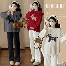 批发实拍<b class='q'>孕妇装</b>秋装2025新款秋冬外穿提花套头长袖宽松休闲百搭上衣女