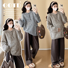 批发实拍2025慵懒风孕妇装套装秋<b class='q'>冬</b>美拉德色系针织毛衣上衣孕妇裤<b class='q'>冬</b>装