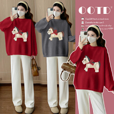 批发实拍孕妇装秋装2025新款秋冬外穿提花套头长袖宽松休闲<b class='q'>百搭</b>上衣女