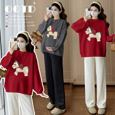 批发实拍孕妇装秋装2025新款秋冬外穿提花套头长袖宽松<b class='q'>休闲</b>百搭上衣女