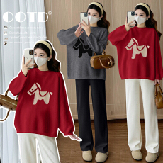 批发实拍孕妇装秋装2025新款秋冬外穿提花套头长袖宽松休闲百搭上衣女