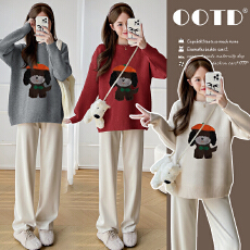 批发实拍孕妇装秋装2025新款秋冬外穿提花套头长袖宽松休闲百搭上衣女