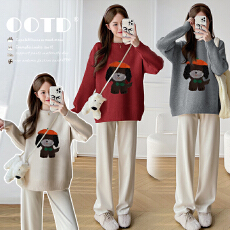 批发实拍<b class='q'>孕妇装</b>秋装2025新款秋冬外穿提花套头长袖宽松休闲百搭上衣女