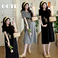 批发实拍  2026孕妇装夏装新款针织拼接连衣裙时尚百搭中长款连衣裙