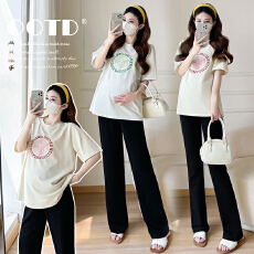 批发实拍 2026<b class='q'>夏</b>季新款孕妇装圆领刺绣上衣宽松休闲T恤百搭款大码女装