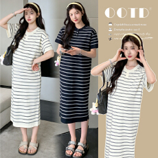 批发实拍 孕妇装2026夏装新款条纹大码宽松显瘦气质中长款<b class='q'>连衣裙</b>