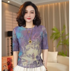 批发夏季新款高级感气质显瘦百搭薄款圆领女士设计感时尚上衣