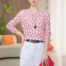 批发肌肤网纱长袖上衣高级感显瘦打底小衫女春秋新款高端印花t恤