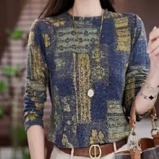 批发秋冬新款长袖t恤女士圆领复古<b class='q'>打底衫</b>气质宽松<b class='q'>妈妈</b>装减龄加厚上衣