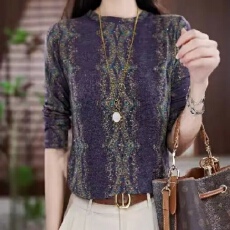 批发秋冬新款长袖t恤女士圆领复古<b class='q'>打底衫</b>气质<b class='q'>宽松</b>妈妈装减龄加厚上衣