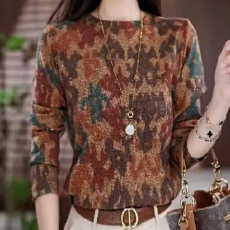 批发秋冬新款长袖t恤女士圆领复古<b class='q'>打底衫</b>气质<b class='q'>宽松</b>妈妈装减龄加厚上衣