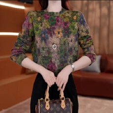 批发秋冬<b class='q'>新款</b>长袖t恤女士圆领复古打底衫气质宽松妈妈装减龄加厚上衣