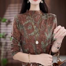 批发秋冬新款长袖t恤女士圆领复古打底衫气质宽松<b class='q'>妈妈装</b>减龄加厚上衣