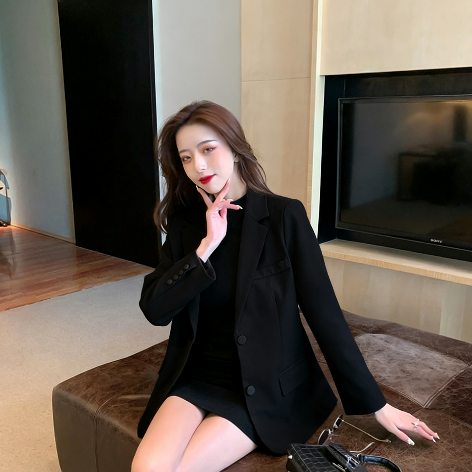 2026 봄과 가을 여성 코트 한국 스타일 디자인 센스 캐주얼 루즈핏 정장 다용도 슬림해 보이는 품격 작은 키 착용 가져 가라.