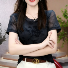 批发双层网纱夏季<b class='q'>新款</b>高级感气质显瘦百搭薄款圆领女士设计感时尚