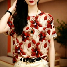 批发高级感短袖雪纺衬衫夏季新款洋气减龄上衣宽松显瘦遮肉T恤女