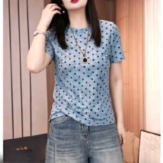 批发双层网纱印花T恤女士夏季<b class='q'>妈妈装</b>圆领半袖洋气设计感小衫上衣
