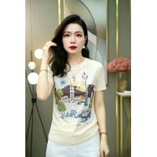 批发双层网纱印花T恤女士夏季<b class='q'>妈妈</b>装圆领半袖洋气设计感小衫上衣