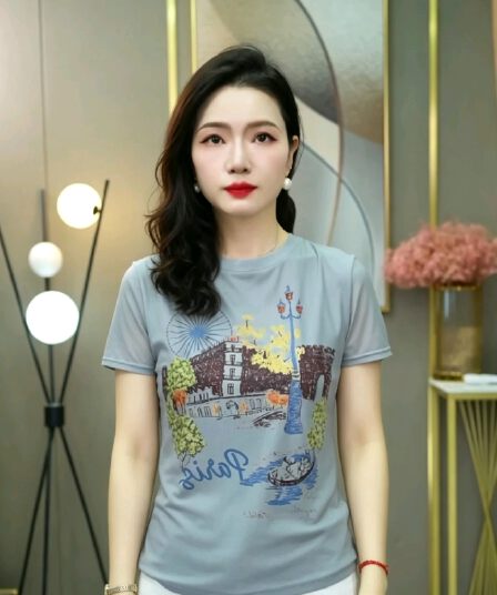 이중층 망사 프린트 티셔츠 여성 여름 어머니 드레스 라운드 넥 반소매 외국 가스 디자인 센스 작은 셔츠 맨위