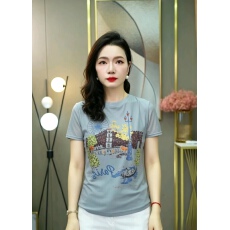 批发双层网纱印花T恤女士夏季<b class='q'>妈妈</b>装圆领半袖洋气设计感小衫上衣